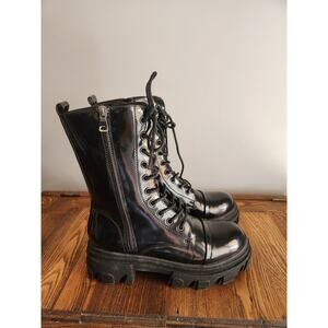 Women Chunky Platform Lug Sole Boot Lace Up Combat Boots  Mid Calf Boots
Sz 6.5